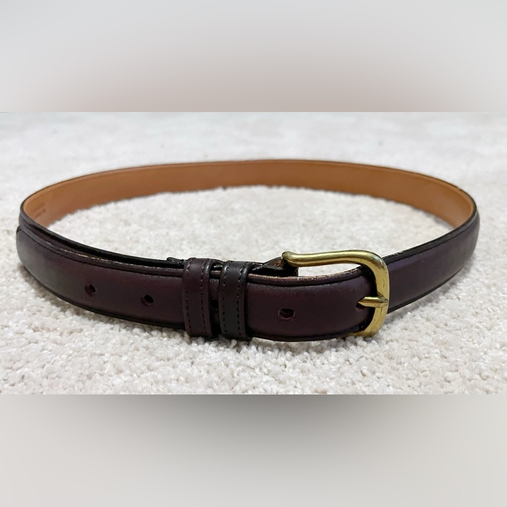 Vintage COACH Skinny Burgundy Leather Belt with Brass Buckle - Picture 2 of 5